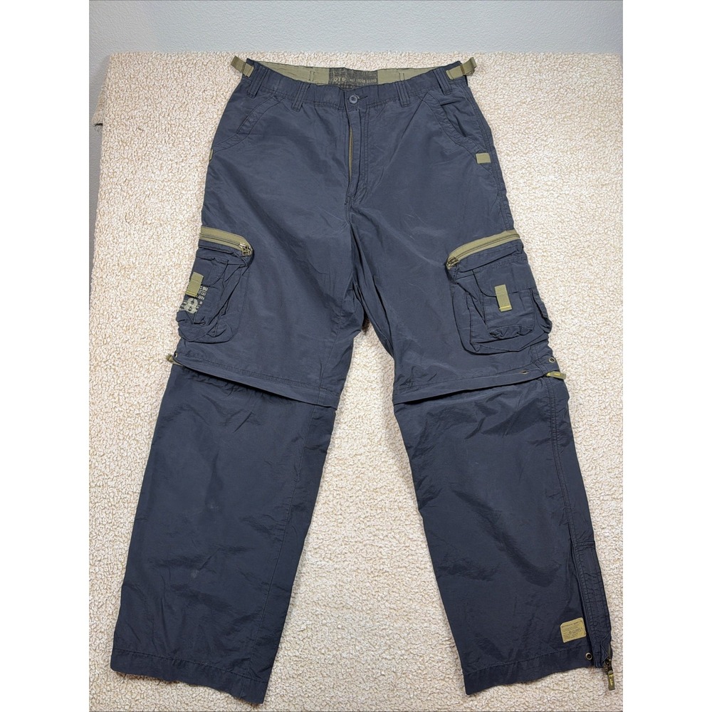 Vtg Y2K OTB One Tough Brand Baggy Cargo Jeans Pants Zip Off Shorts 34x32 Skater